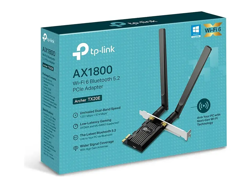 Adaptador PCIe TP-LINK WiFi 6 AX1800 dual band (5GHz/2.4GHz) + Bluetooth 5.2 2