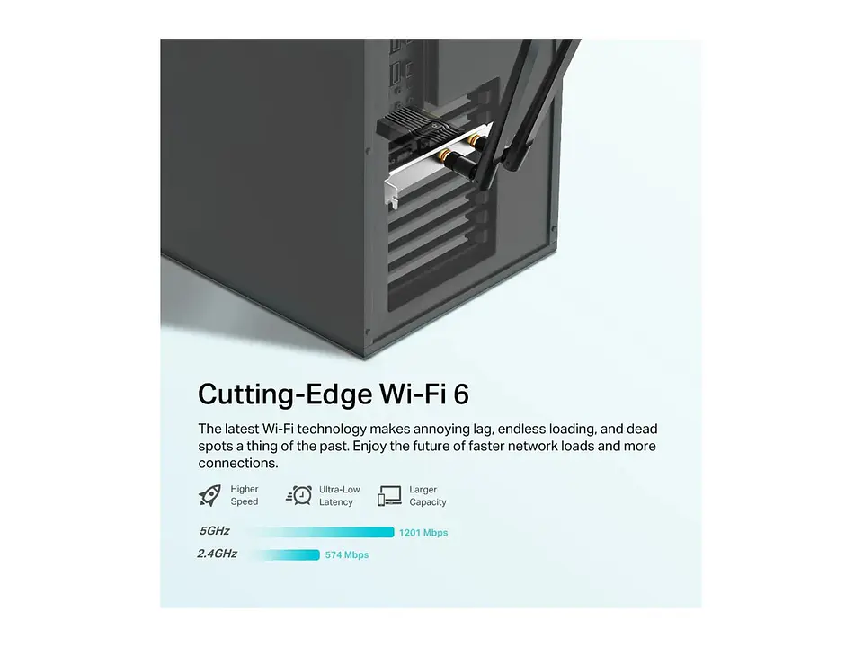 Adaptador PCIe TP-LINK WiFi 6 AX1800 dual band (5GHz/2.4GHz) + Bluetooth 5.2 3