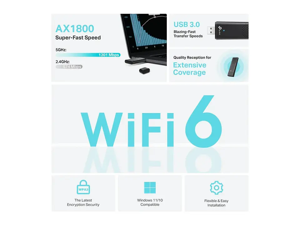 Adaptador USB TP-LINK WiFi 6 AX1800 dual band (5GHz/2.4GHz) 3