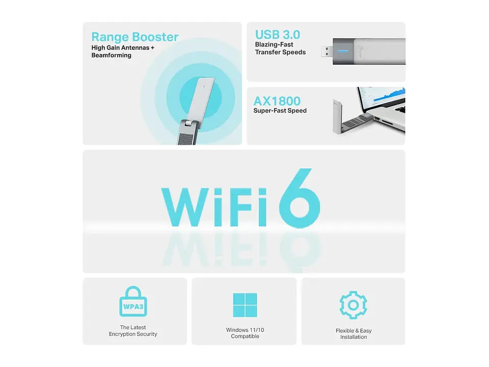 TP-LINK Adaptador USB WiFi6 dual band AX1800 2