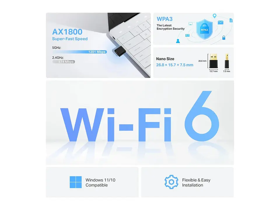Adaptador USB TP-LINK WiFi 6 AX1800 dual band (5GHz/2.4GHz) 2