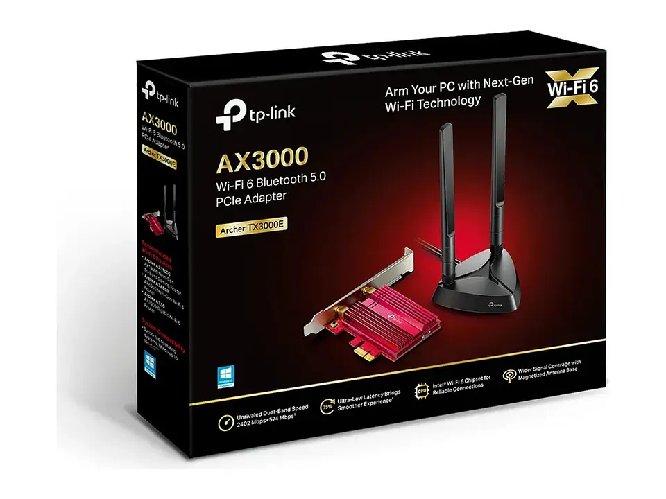Adaptador PCIe TP-LINK WiFi 6 AX3000 dual band (5GHz/2.4GHz) + Bluetooth 5.0 3