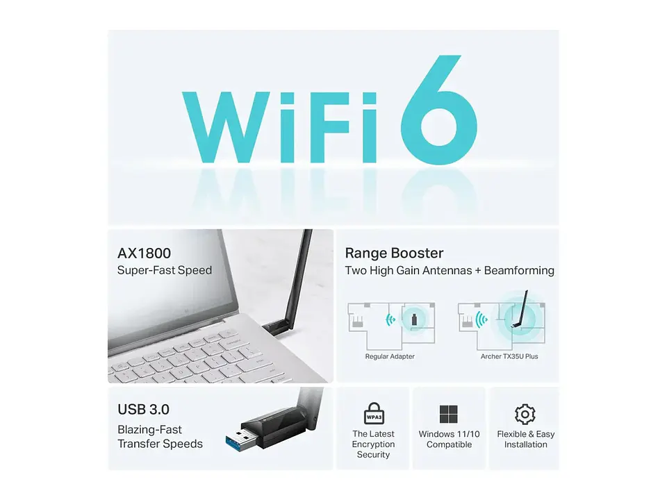 Adaptador USB TP-LINK WiFi 6 AX1800 dual band (5GHz/2.4GHz) 2