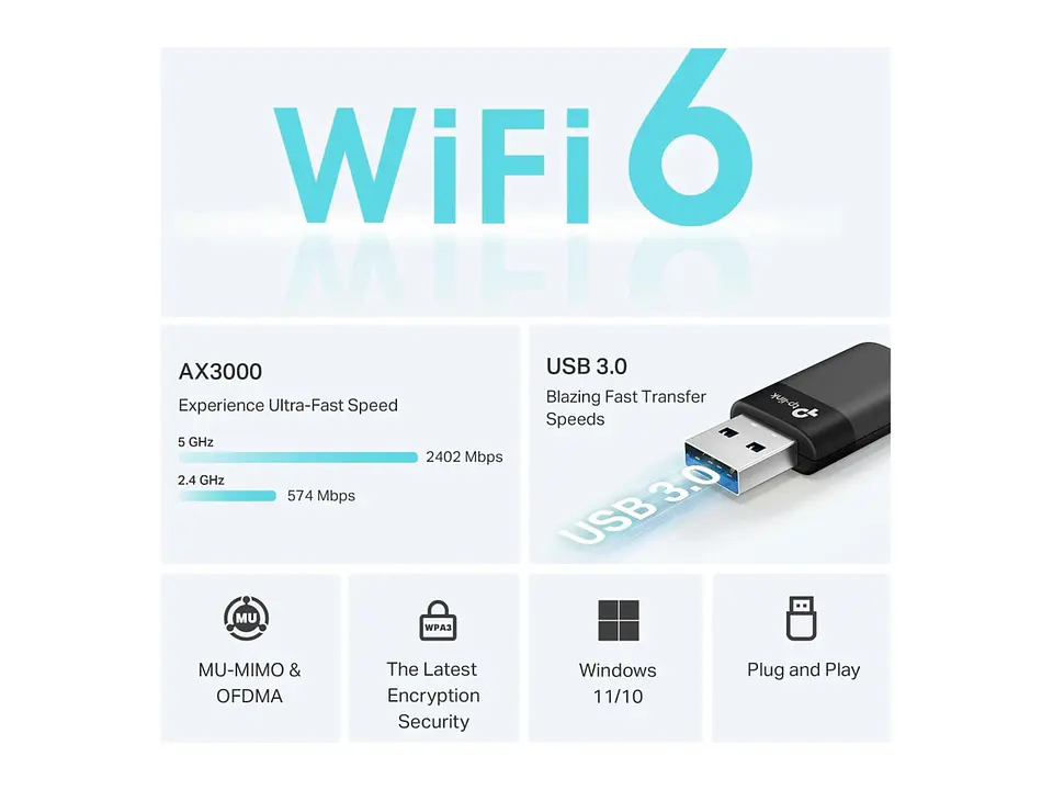 Adaptador USB TP-LINK WiFi 6 AX3000 dual band (5GHz/2.4GHz) 4