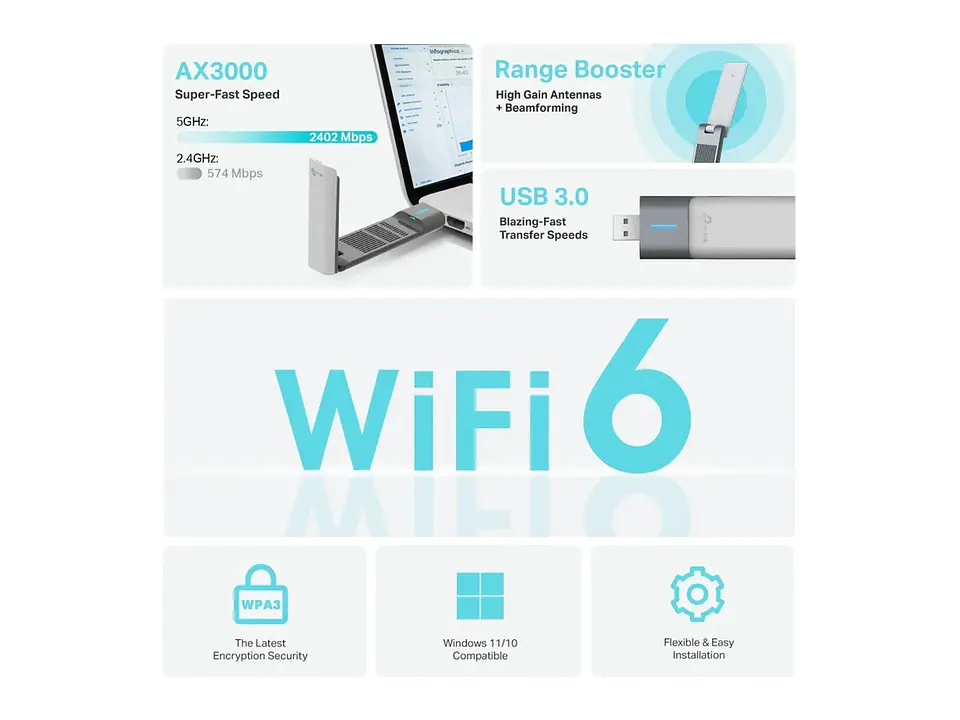 Adaptador USB TP-LINK WiFi 6 AX3000 dual band (5GHz/2.4GHz) 4