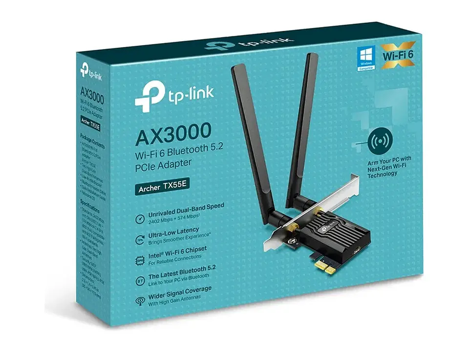 Adaptador PCIe TP-LINK WiFi 6 AX3000 dual band (5GHz/2.4GHz) + Bluetooth 5.2 1