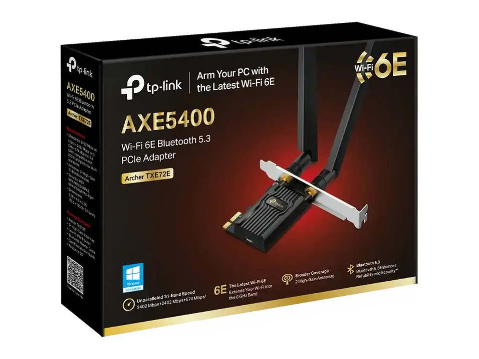 Adaptador PCIe TP-LINK WiFi 6E AXE5400 tribanda (6GHz/5GHz/2.4GHz) + Bluetooth 5.3 1