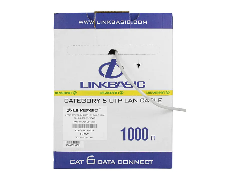 LinkBasic CLA04-UC6-LSZH-7035 - Cable UTP Sólido 4P Cat6 23AWG 600Mhz LSZH Gris (Rx305mt) 4