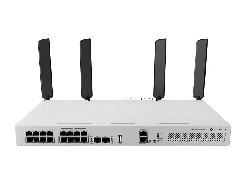 Cloud Router Switch con CPU de cuatro núcleos a 2.2GHz,1 GB de RAM, 17 puertos Ethernet Gbe (8 PoE-out 802.3af/at),2puertos SFP+,dual-band 4x4 MIMO antenas externas de 5dB 1