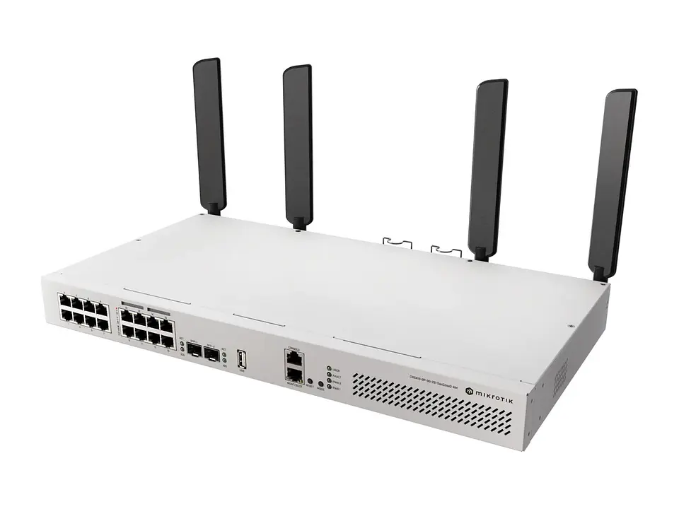 Cloud Router Switch con CPU de cuatro núcleos a 2.2GHz,1 GB de RAM, 17 puertos Ethernet Gbe (8 PoE-out 802.3af/at),2puertos SFP+,dual-band 4x4 MIMO antenas externas de 5dB 2