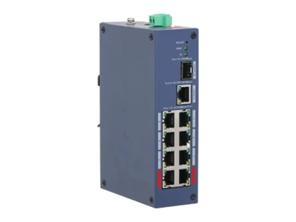 Dahua DH-CHS4110-8ET-110 - Switch Industrial Cloud Managed L2 10 Puertos - 8 PoE 10/100 + 1 Uplink Gigabit + 1 SFP Gigabit - 110 W - Hi-poe/bt 90 W - PoE 250 M - Riel Din 3