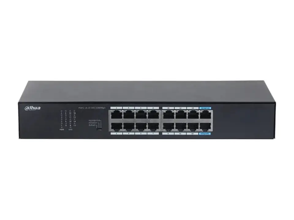 Dahua DH-S3016-16GT - Switch L2 16 Puertos Gigabit sin PoE (14 Ge + 2 Ge Uplink) Link Aggregation en Uplink Aislamiento de Puertos Diseno Metalico sin Fan Fuente Interna 100-240VAC Rack Wall Desktop 2