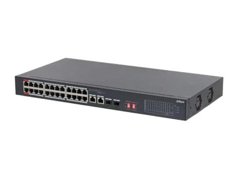 Dahua DH-S3226-24ET-240 - Switch PoE 26 Puertos 24 100MBPS PoE 2 Puertos 1000MBPS Uplink 1-2 Hasta 60W 3-24 30W Total Max 360W