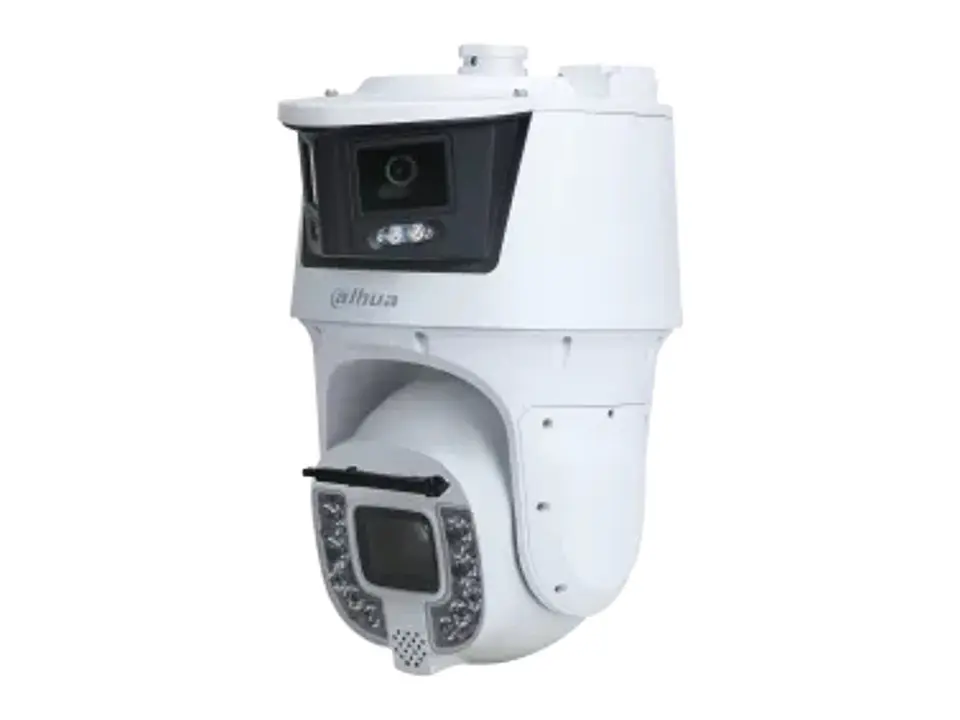 Cámara IP PTZ Dual Lente, 8 MP + 2×4 MP (panorámica), Lente 28 MM, Zoom Óptico 42X, 4K @ 30 FPS, IR 300 M, Autotracking, Protección Perimetral + Detección de Rostro, Limpiaparabrisas, Alarma Sonora 1
