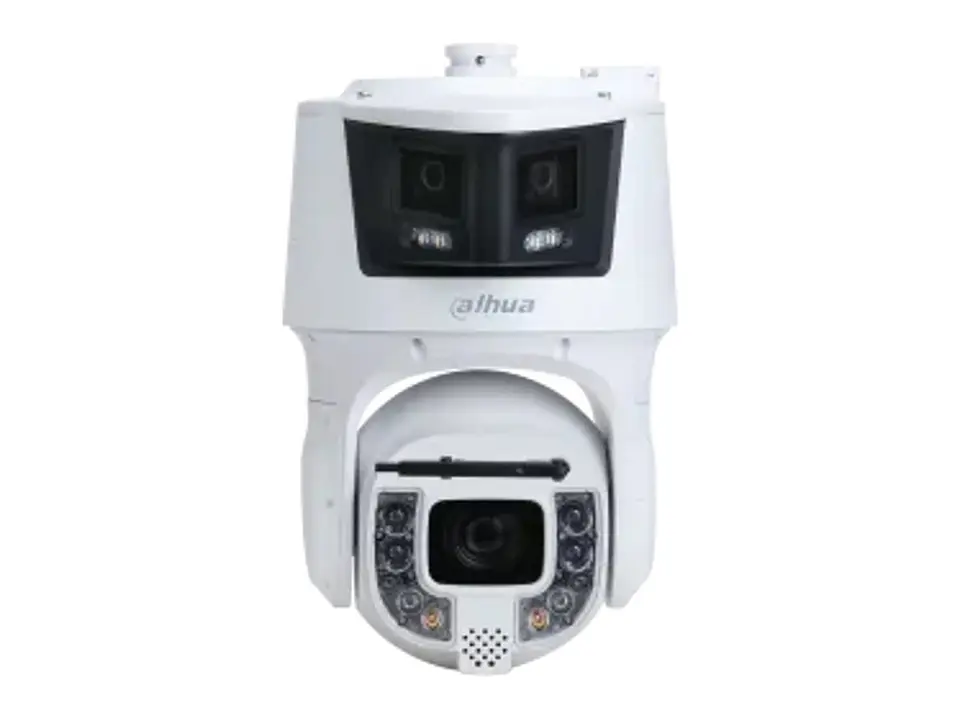Cámara IP PTZ Dual Lente, 8 MP + 2×4 MP (panorámica), Lente 28 MM, Zoom Óptico 42X, 4K @ 30 FPS, IR 300 M, Autotracking, Protección Perimetral + Detección de Rostro, Limpiaparabrisas, Alarma Sonora 2