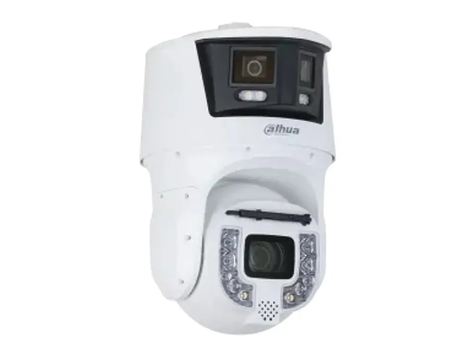 Cámara IP PTZ Dual Lente, 8 MP + 2×4 MP (panorámica), Lente 28 MM, Zoom Óptico 42X, 4K @ 30 FPS, IR 300 M, Autotracking, Protección Perimetral + Detección de Rostro, Limpiaparabrisas, Alarma Sonora 3