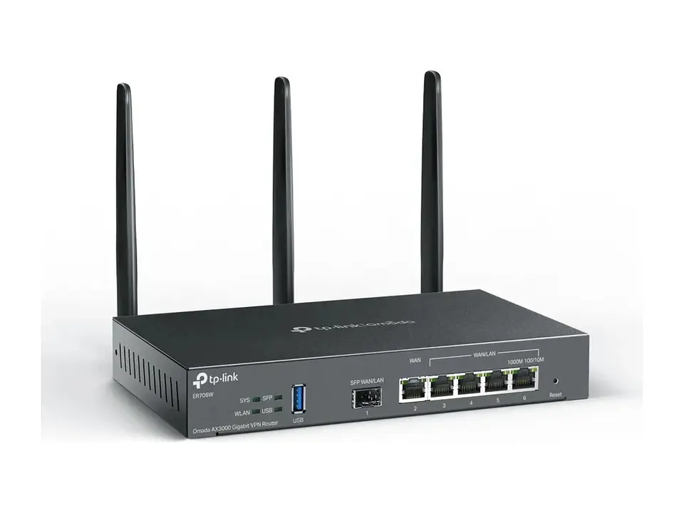 TP-Link Omada ER706W - Omada Router VPN WiFi 6 AX3000 2.4GHz(574)+5GHz(2402), SFP + 5×Gigabit WAN/LAN, USB 3.0 2