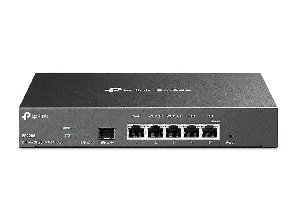 TP-Link Omada ER7206 - Gateway Omada, 1 SFP Gb, 5 Gb RJ45 (4 WAN/LAN), hasta 4 WAN, VPN 2