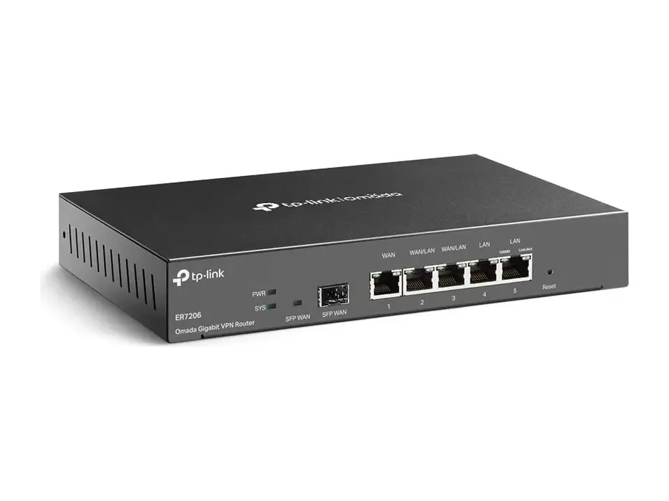 TP-Link Omada ER7206 - Gateway Omada, 1 SFP Gb, 5 Gb RJ45 (4 WAN/LAN), hasta 4 WAN, VPN 3