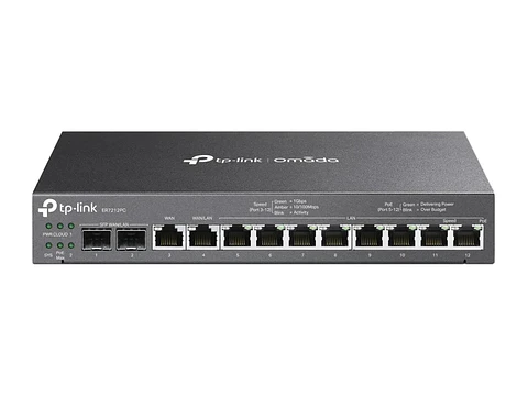 TP-Link Omada ER7212PC - Gateway Omada 3-en-1, 12 Gb (8 PoE+ 110W), 4 WAN (2 SFP, 2 RJ45), controlador integrado p/12 disp., VPN