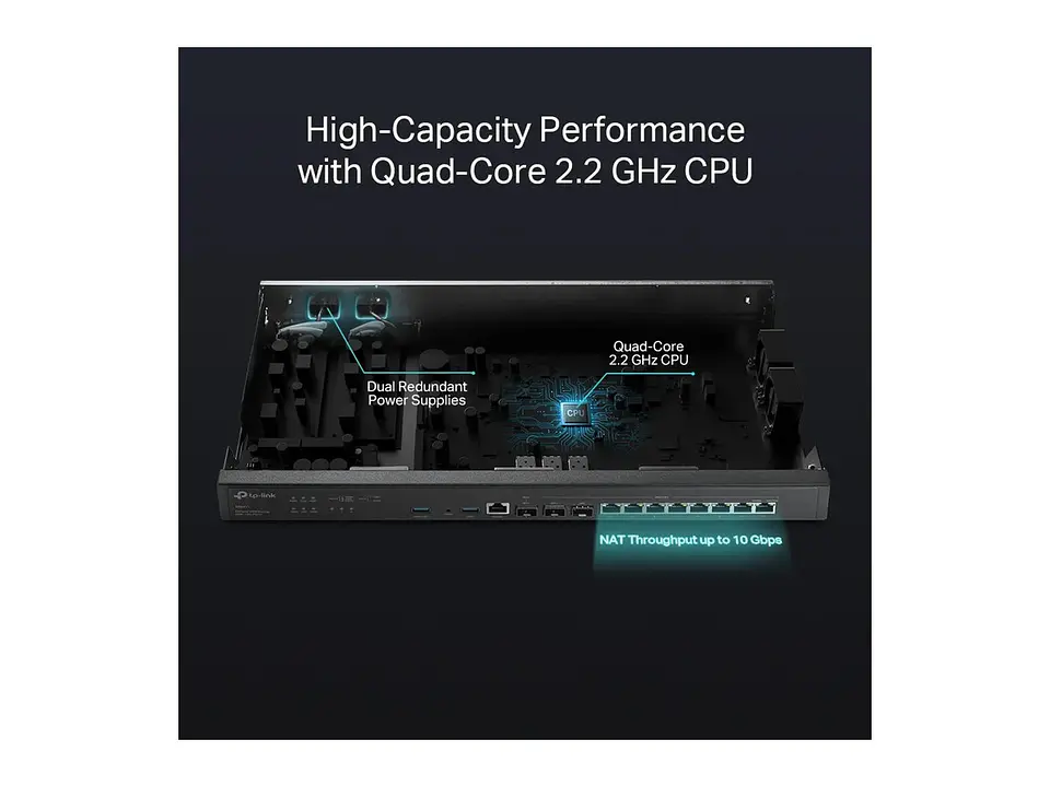 TP-Link Omada ER8411 - TP-Link Router VPN Omada / Puertos: 2×SFP+ 10GE (1 WAN, 1 WAN/LAN), 8×RJ45 Gigabit WAN/LAN 4