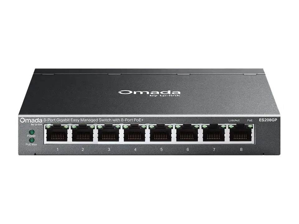 TP-Link Omada ES208GP - Omada Switch Easy Managed 8 Puertos Gigabit, 8XPOE+ + 1XRJ45, PoE 30W,VLAN, Qos, Lag, Igmp, Gestión Omada Sdn, Fanless 1