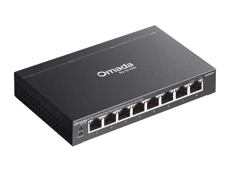 TP-Link Omada ES208GP - Omada Switch Easy Managed 8 Puertos Gigabit, 8XPOE+ + 1XRJ45, PoE 30W,VLAN, Qos, Lag, Igmp, Gestión Omada Sdn, Fanless 4