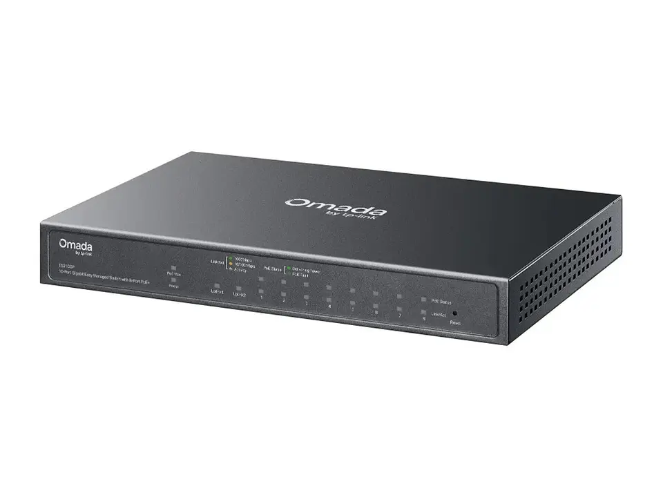 TP-Link Omada ES210GP - Omada Switch Easy Managed 10 puertos Gigabit, 8×PoE+ + 1×RJ45 + 1×Combo RJ45/SFP 3