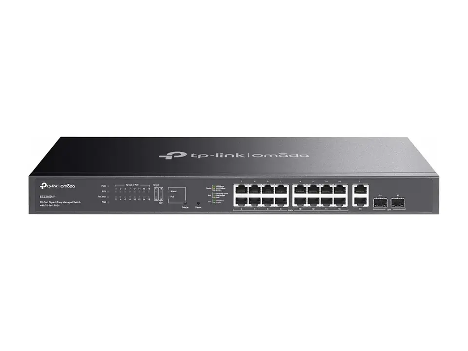 TP-Link Omada ES220GMP - Switch administrable Omada L2+, 16 Gb PoE+ (250W), 2 Gb, 2 SFP 1G 1