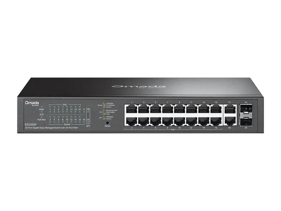 TP-Link Omada ES220GP - Omada Switch Easy Managed 20 puertos Gigabit, 16×PoE+ + 2×RJ45 + 2×SFP 1