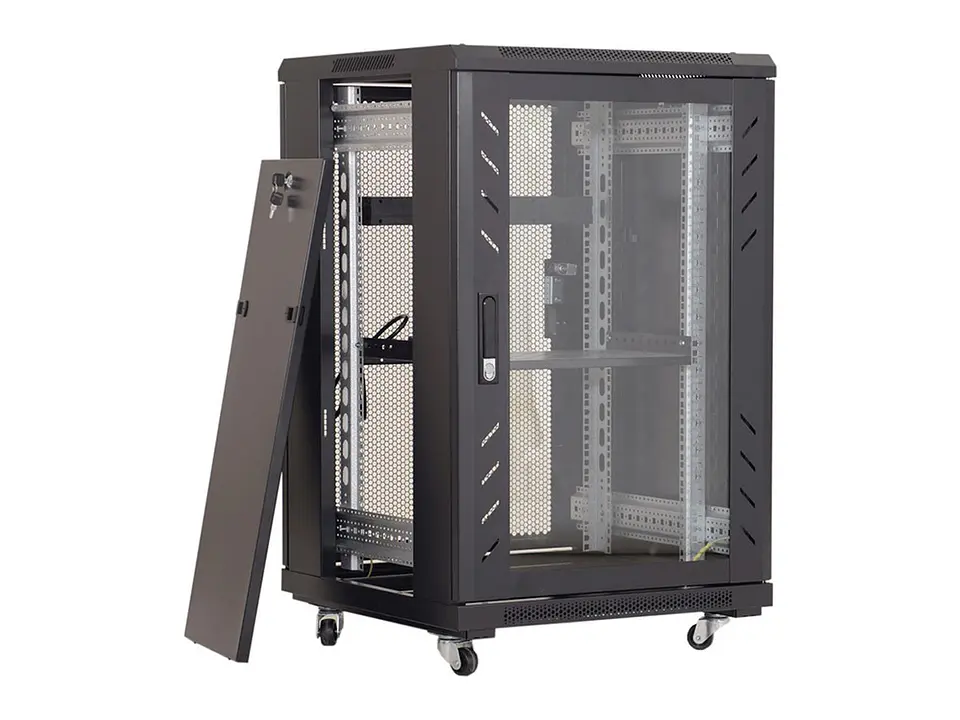 Finen F1-AS6832-P - Gabinete de Piso 32-RU 1,609 x 600 x 800mm (Puertas: Frontal con vidrio y Posterior c/malla) Incluye kit de 4 ventiladores 3