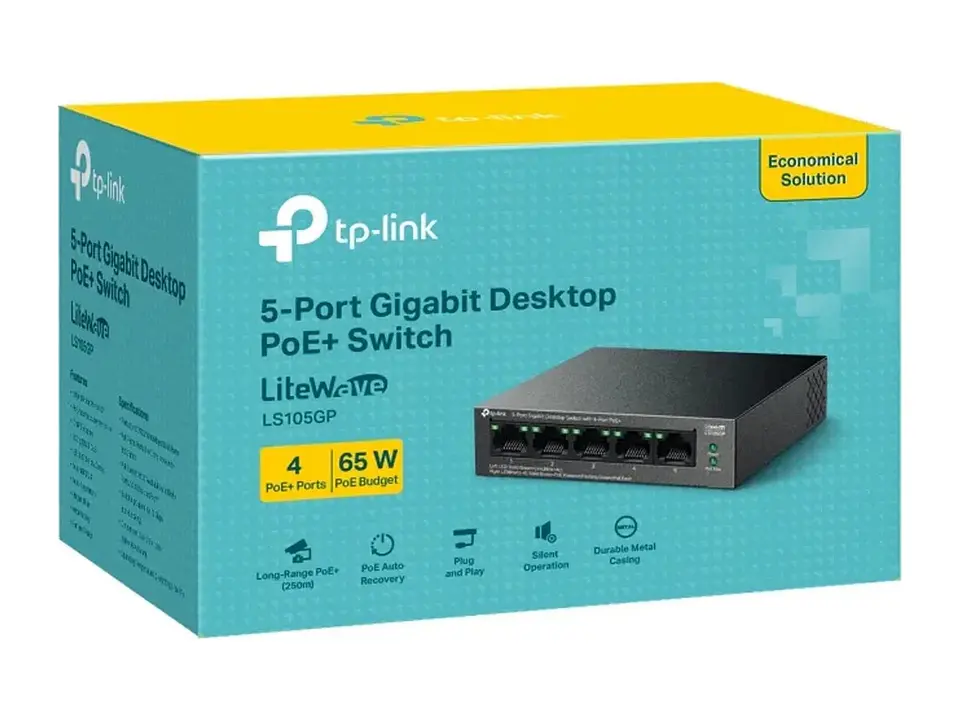 TP-Link LS105GP - Switch de 5 Puertos Gigabit con 4PUERTOS PoE+ Case Metalico Serie Litewave 1