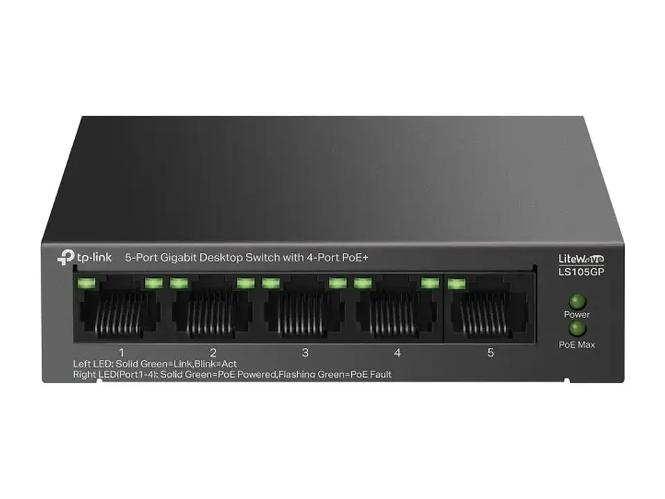 TP-Link LS105GP - Switch de 5 Puertos Gigabit con 4PUERTOS PoE+ Case Metalico Serie Litewave 2