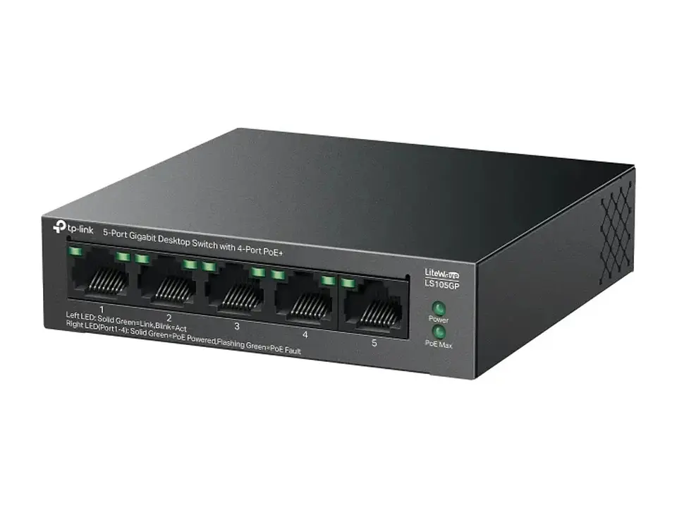 TP-Link LS105GP - Switch de 5 Puertos Gigabit con 4PUERTOS PoE+ Case Metalico Serie Litewave 3