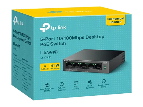 TP-Link LS105LP - Switch no administrable LiteWave, 5 puertos Fast Ethernet, 4 PoE+ 41 W