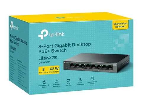 TP-Link LS108GP - Switch no administrable LiteWave, 8 puertos Gigabit, 8 PoE+ 62W