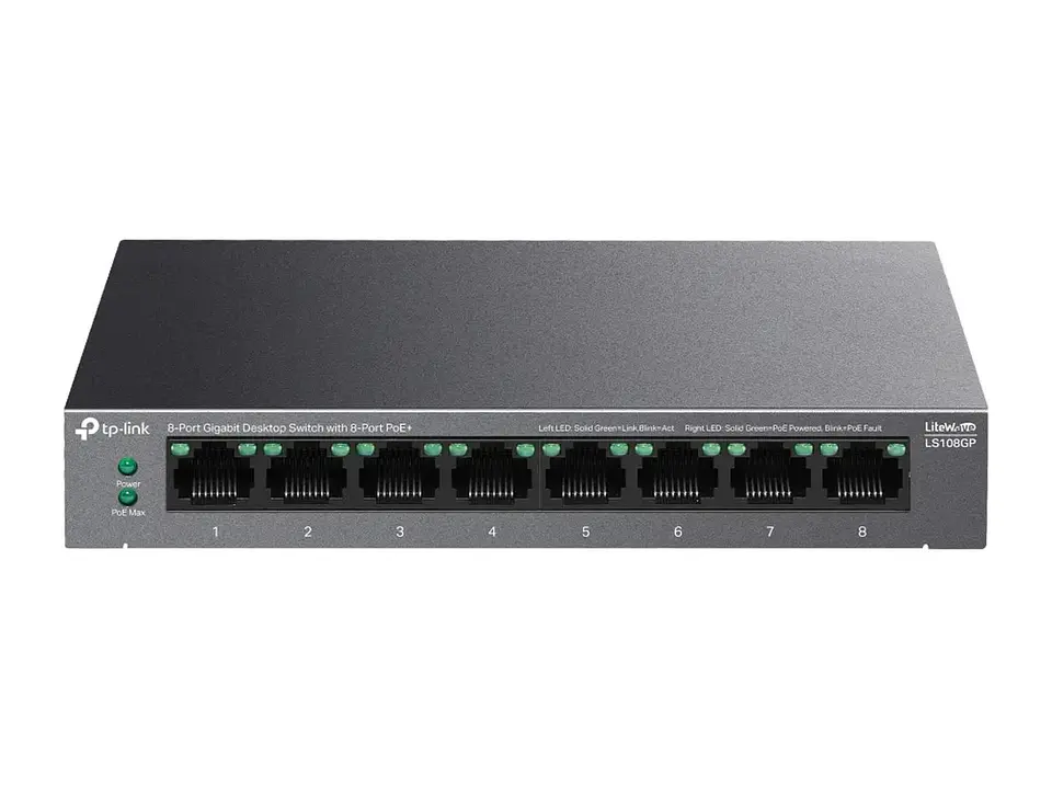 TP-Link LS108GP - Switch no administrable LiteWave, 8 puertos Gigabit, 8 PoE+ 62W 2