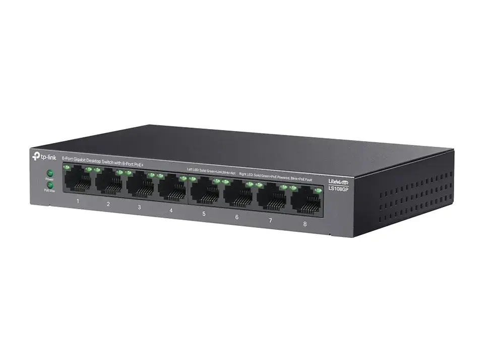 TP-Link LS108GP - Switch no administrable LiteWave, 8 puertos Gigabit, 8 PoE+ 62W 3