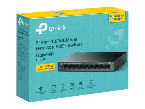 TP-Link LS109P - Switch no administrable LiteWave, 9 puertos Fast Ethernet, 8 PoE+ 63W