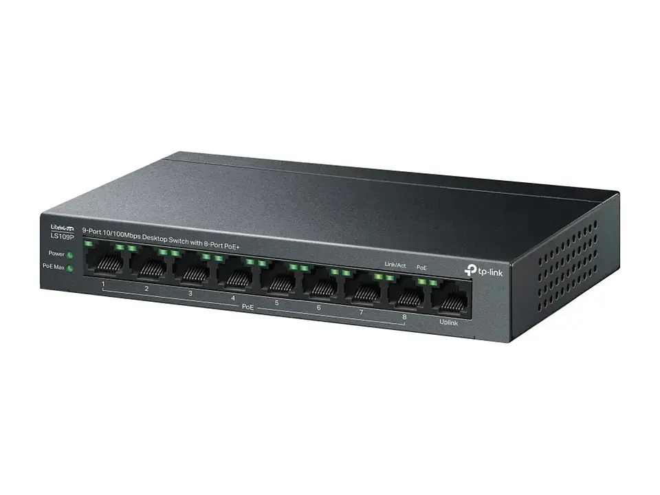 TP-Link LS109P - Switch no administrable LiteWave, 9 puertos Fast Ethernet, 8 PoE+ 63W 3
