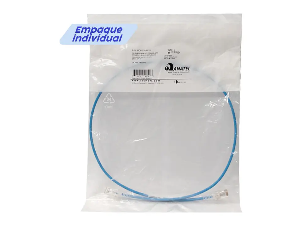 Siemon MC6-03-06-28 - Patch Cord UTP 28AWG RJ-45 Cat6 LSZH 0.9mts Azul.SkinnyPatch® 1