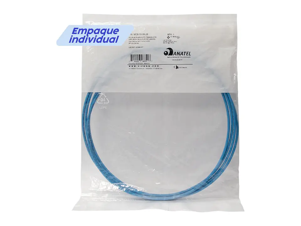 Siemon MC6-10-06-28 - Patch Cord UTP 28AWG RJ-45 Cat6 LSZH 3.0mts Azul. SkinnyPatch® 1