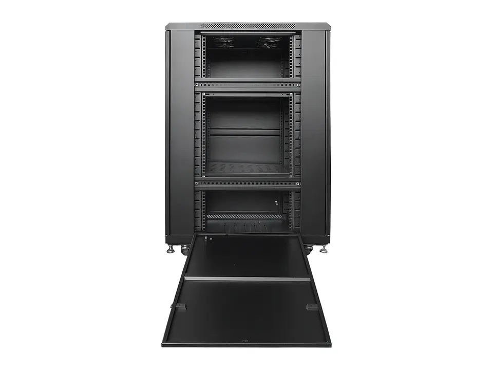 LinkBasic NCB22-68-FFA-C - Gabinete de Piso 22-RU 1,166 x 600 x 800mm (Puertas: Frontal y posterior doble hoja, ambas con malla) Incluye kit de 4 ventiladores 4