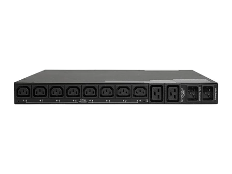 Tripp Lite PDUMH20HVATNET - PDU Monofásico controlable / ATS, 16/20A a 200/240V, Instalación Horizontal de 1U en Rack, 8 tomacorrientes C13 y 2 C19, 2 entradas C20