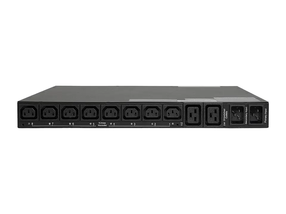Tripp Lite PDUMH20HVATNET - PDU Monofásico controlable / ATS, 16/20A a 200/240V, Instalación Horizontal de 1U en Rack, 8 tomacorrientes C13 y 2 C19, 2 entradas C20 1