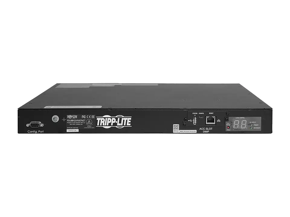 Tripp Lite PDUMH20HVATNET - PDU Monofásico controlable / ATS, 16/20A a 200/240V, Instalación Horizontal de 1U en Rack, 8 tomacorrientes C13 y 2 C19, 2 entradas C20 2