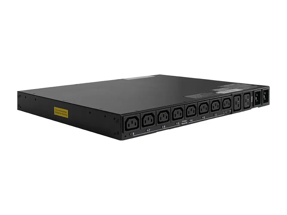 Tripp Lite PDUMH20HVATNET - PDU Monofásico controlable / ATS, 16/20A a 200/240V, Instalación Horizontal de 1U en Rack, 8 tomacorrientes C13 y 2 C19, 2 entradas C20 3