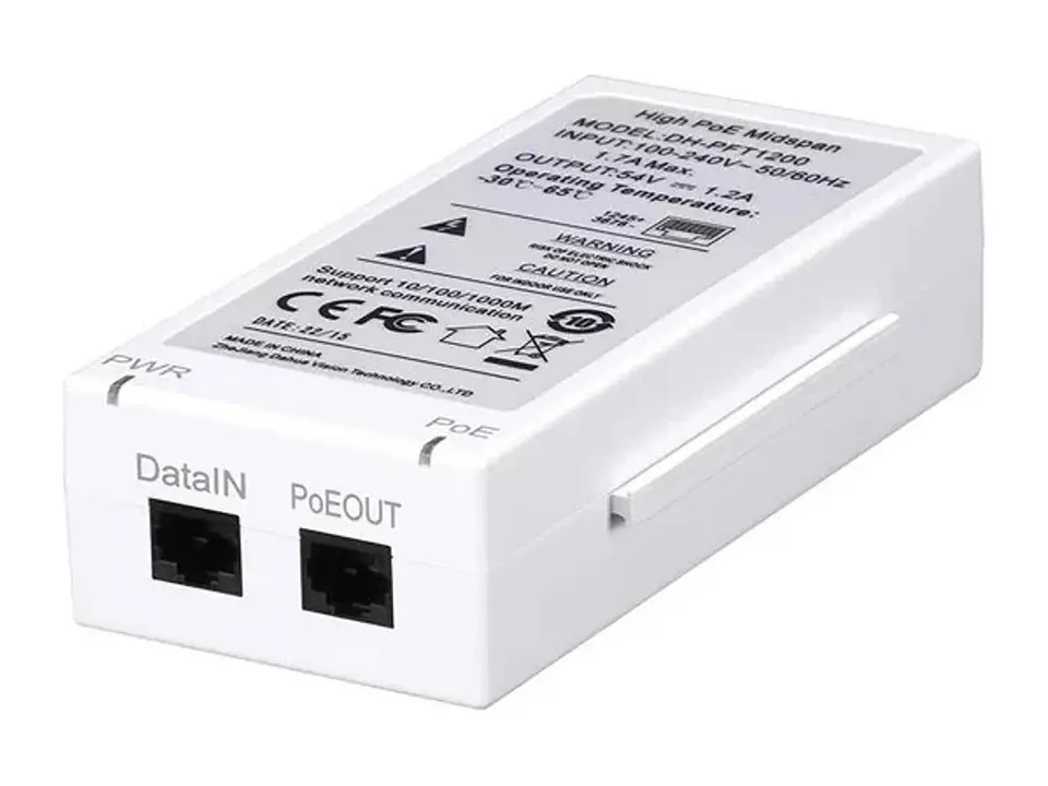 Dahua PFT1200 - Inyector High PoE 1 Puerto 802.3AT 60W 1