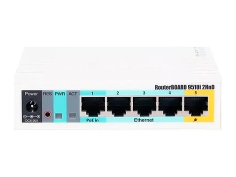 MikroTik RB951UI-2HND - With 600MHZ CPU, 128MB Ram, 5XLAN, Built-in 2.4GHZ 802B/G/N 2X2 Two Chain Wireless With Integrated Antennas