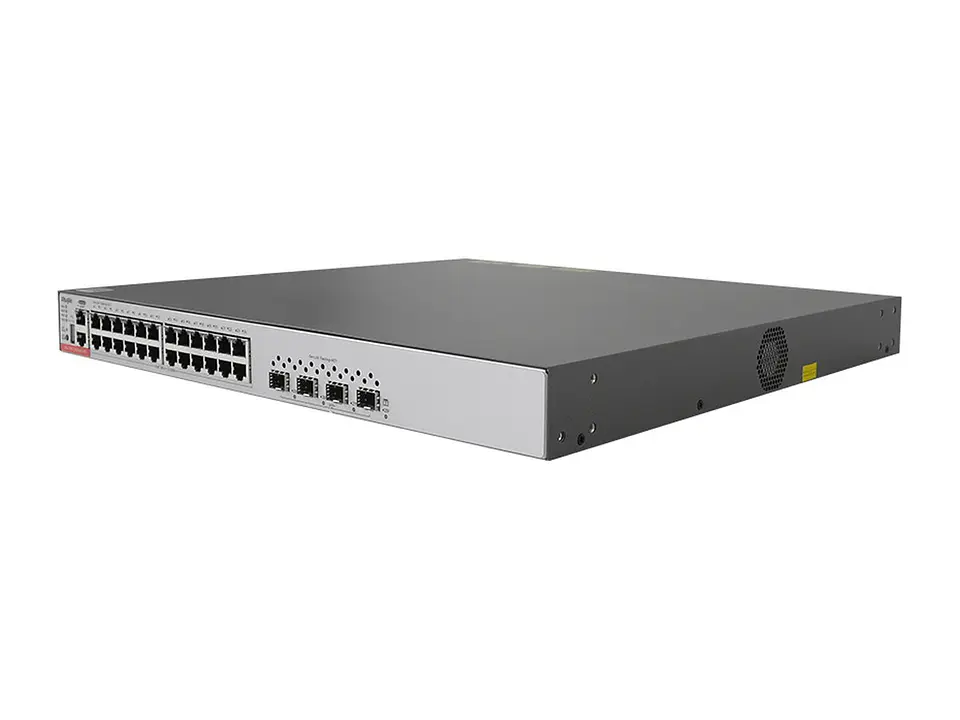 Ruijie RG-CS83-24GT4XS-PD - Switch administrable capa 3, 24 puertos RJ45 1Gbps y 4 puertos SFP+ 1G/10G, PoE y PoE+ 370W o 740W,requiere fuentes, incluye ventiladores fijos, apilable, para rack de 19